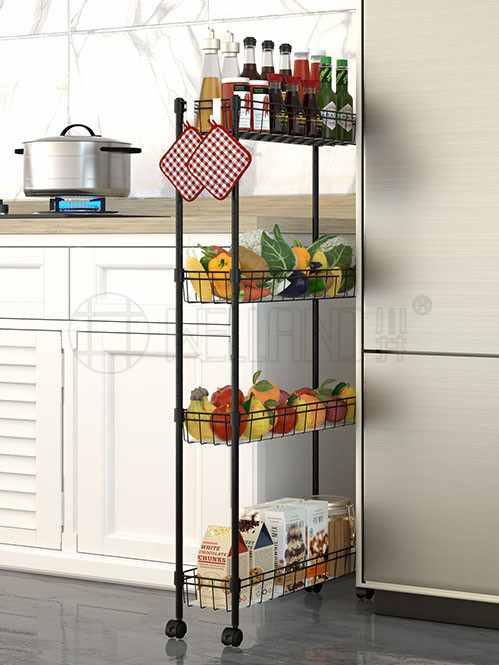 金屬多層可移動夾縫收納置物架 黑色網籃小推車