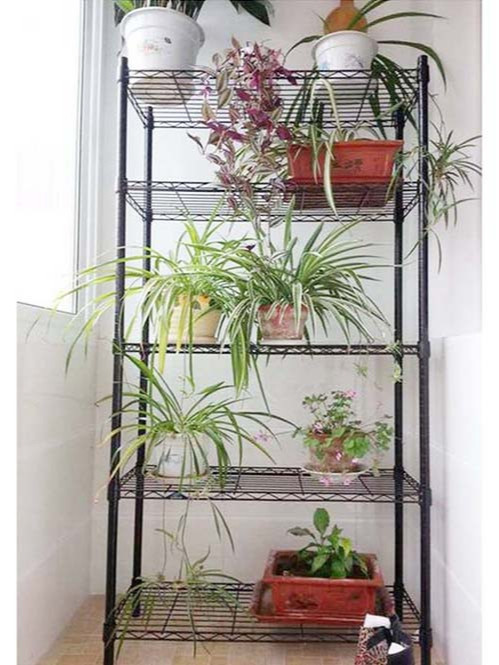陽臺窗臺植物種植花草置物架_可調節層距的線網金屬盆栽層架