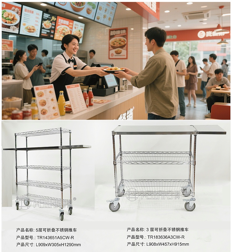 折疊不銹鋼飲料臺 打包架 多層小推車-常勝金屬