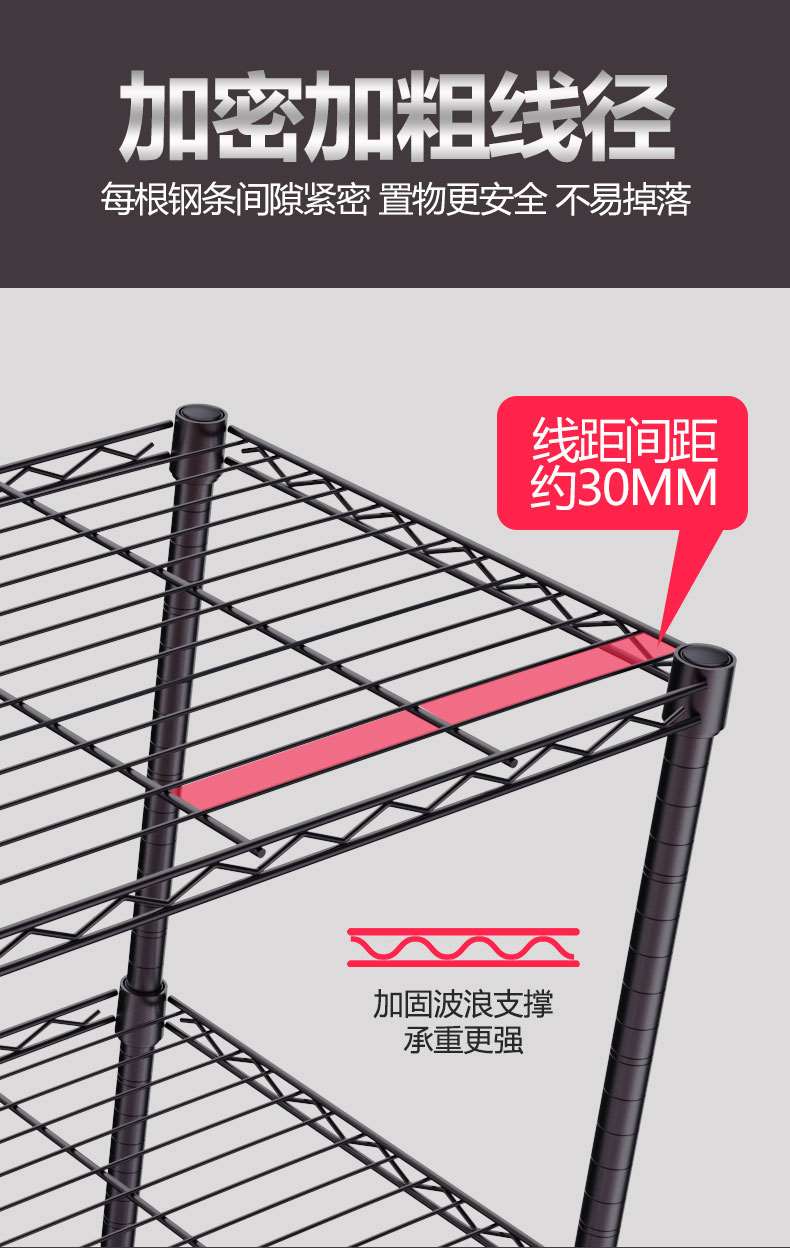 落地碳灰色輕型線網置物架_碳鋼烤漆黑色鐵線貨架_家居客廳收納鐵藝網格層架-川井 (6)