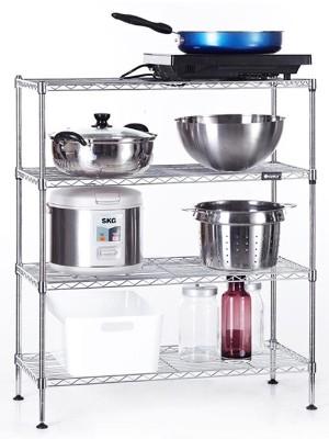 四層碳鋼品質電鍍鉻線網置物架-川井