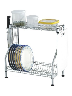 臺面電鍍鉻碗碟架_兩層金屬瀝水架_可拆卸廚房碗筷收納架