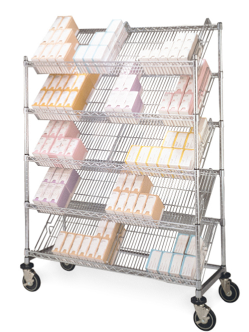 工業(yè)斜網(wǎng)展示鍍鉻貨架_傾斜式儲(chǔ)物架