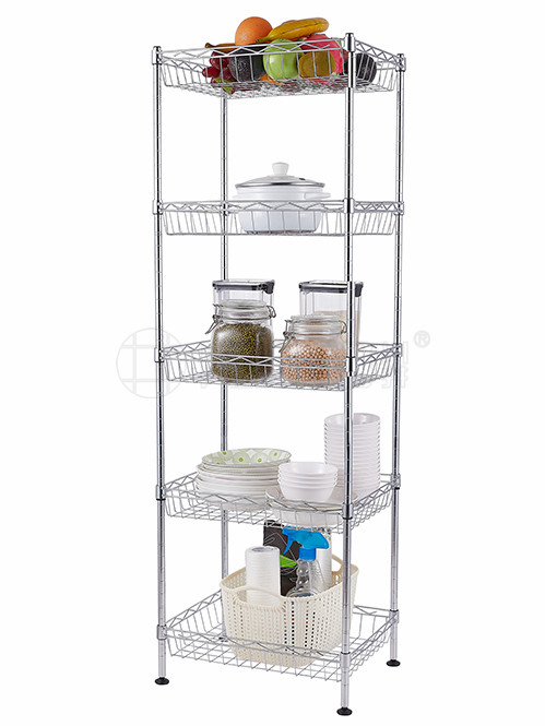 五層鍍鉻落地收納網籃架-廚房客廳雜物置物架