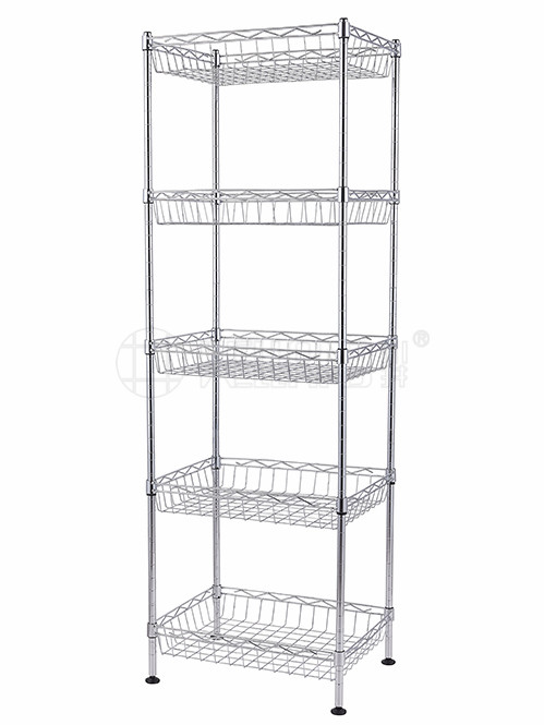 五層鍍鉻落地收納網籃架-廚房客廳雜物置物（1）架