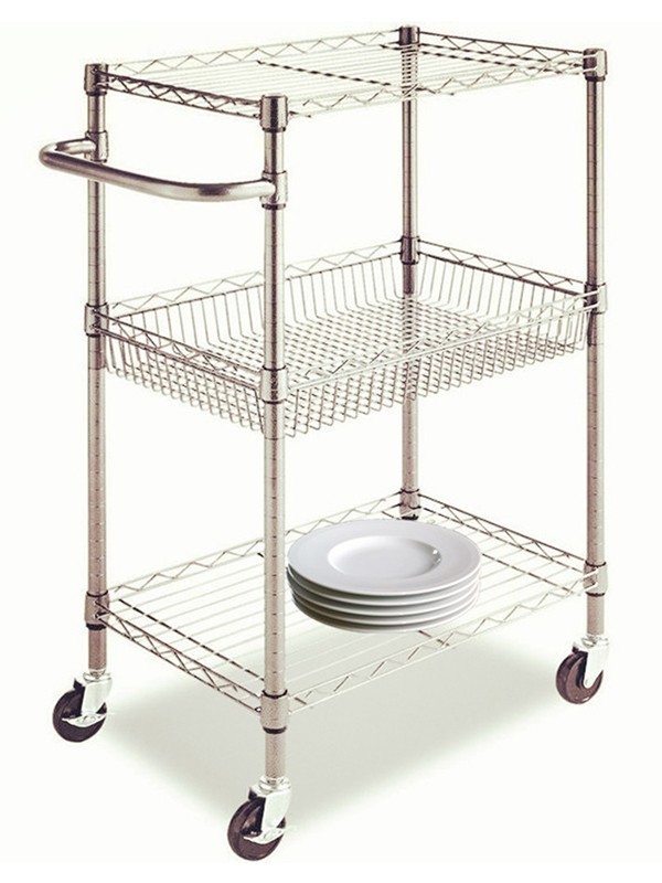 餐館飯店食堂網籃網片小餐車_餐廳咖啡廳線網帶把手電鍍小推車