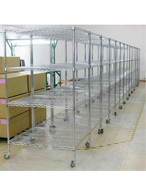 電子工廠車(chē)間現(xiàn)場(chǎng)可調(diào)層距鍍鉻線網(wǎng)貨架