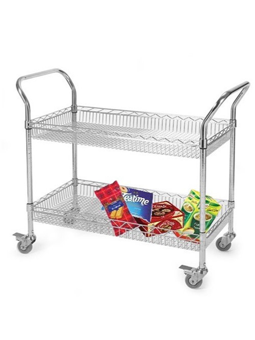 二層網籃鍍鉻手推車