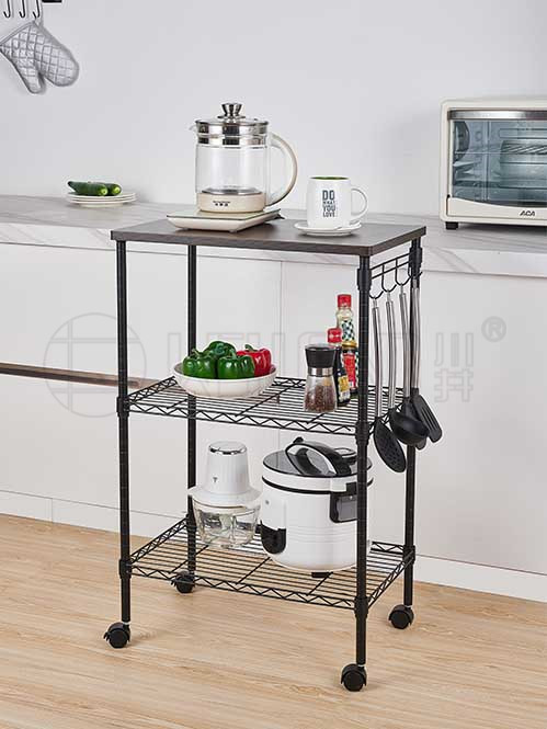 三層黑色廚房推車 復(fù)古色多層置物架 