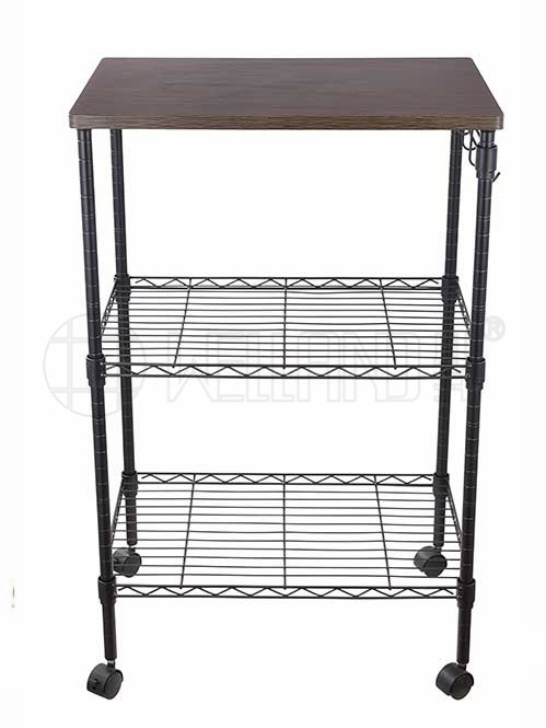 三層黑色廚房推車 復(fù)古色多層置物架 帶輪子可移動收納架 方便拆卸 川井 (2)