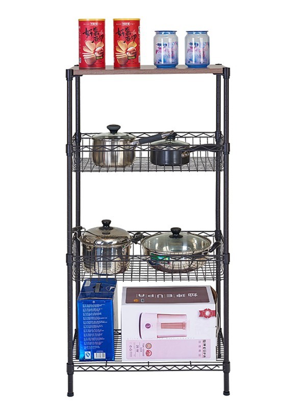 四層鋼木網籃落地置物架 四層鋼木網籃落地置物架