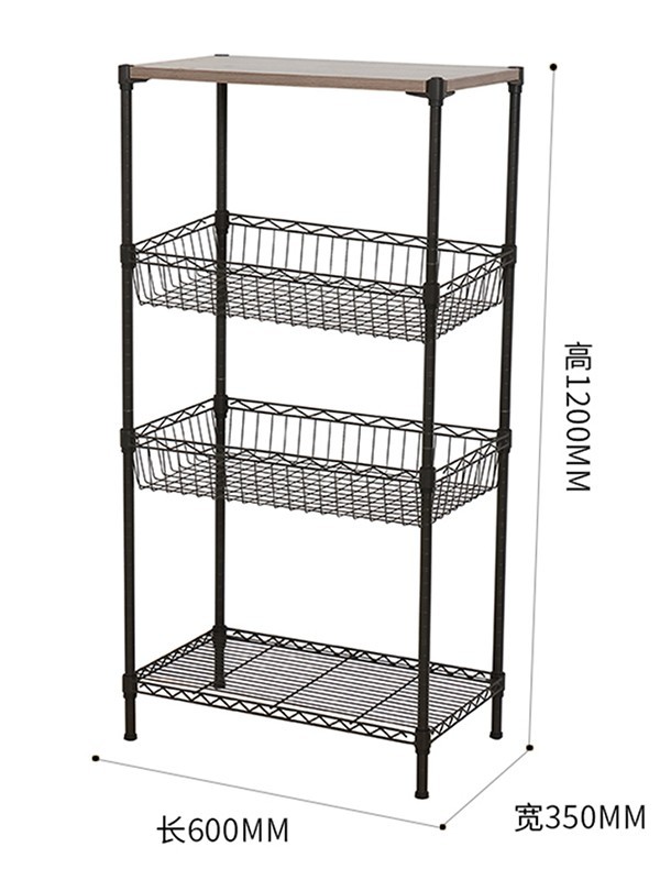 四層鋼木網籃落地置物架 四層鋼木網籃落地置物架