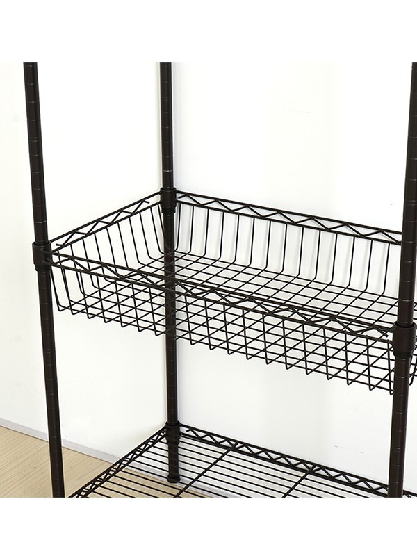 四層鋼木網籃落地置物架 四層鋼木網籃落地置物架