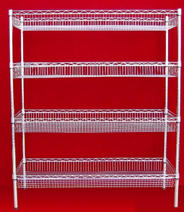 網籃調節貨架-籃筐金屬貨架-不銹鋼色圍欄貨架-多功能放倒層架