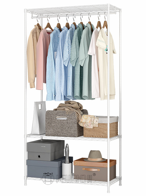 白色三層單桿簡易衣櫥架